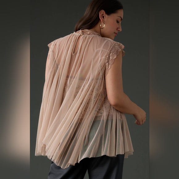 NWT By Anthropologie Godet Tulle Swing Top Color Rose Size M - Picture 7 of 8